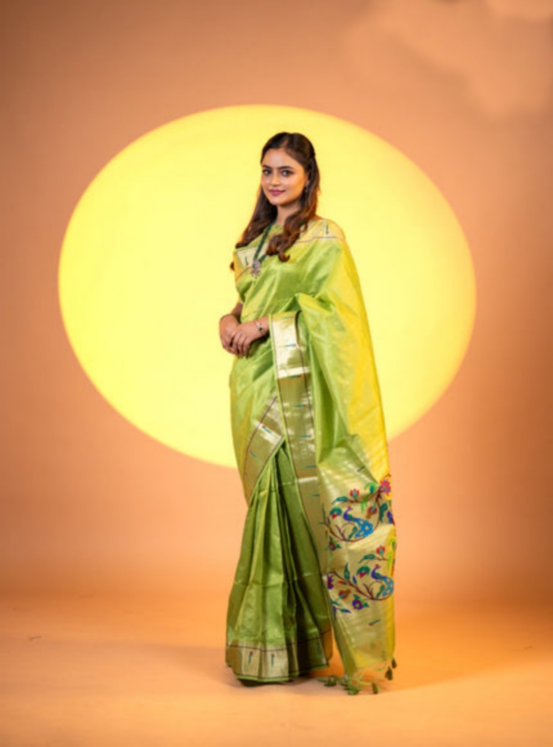 Mehendi Khadi Raw Silk Woven Meena Rich Pallu Designer Saree — alternate view