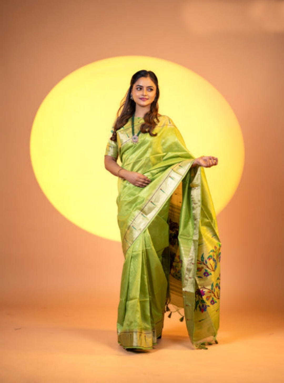 Mehendi Khadi Raw Silk Woven Meena Rich Pallu Designer Saree