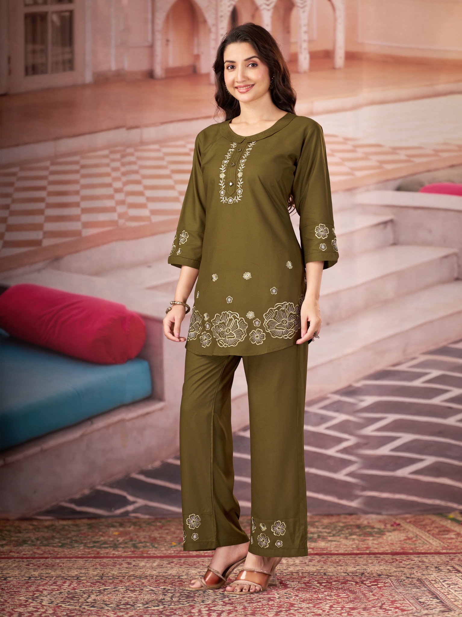 Mehendi Multi-Thread Embroidery Rayon Co-Ord Set — alternate view