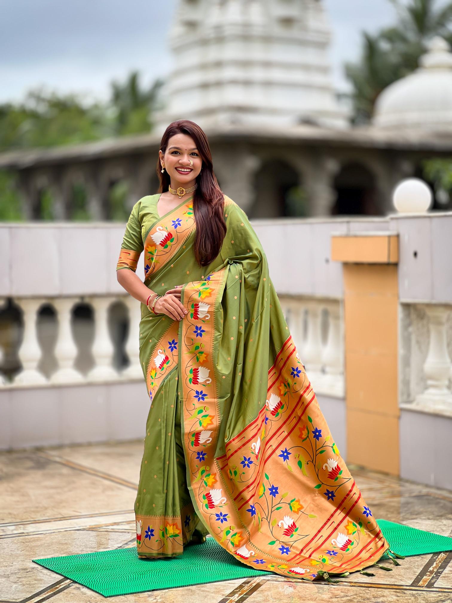 Mehendi Paithani Silk Saree
