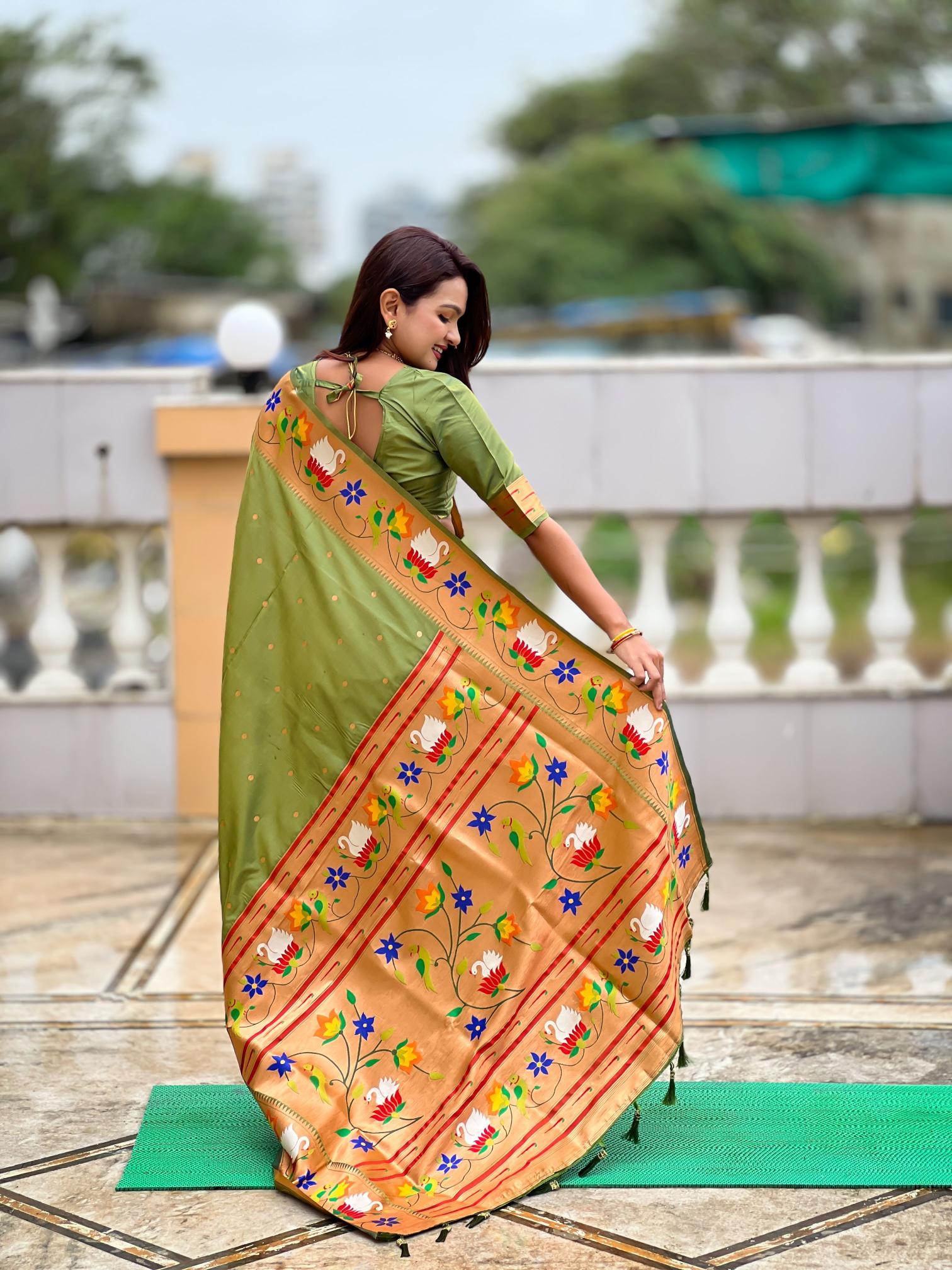 Mehendi Paithani Silk Saree — alternate view