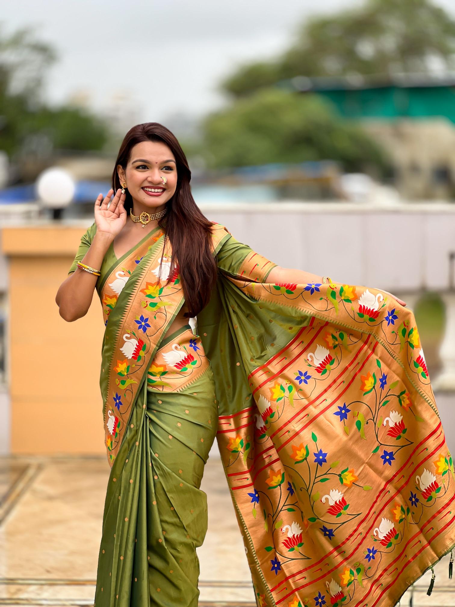 Mehendi Paithani Silk Saree