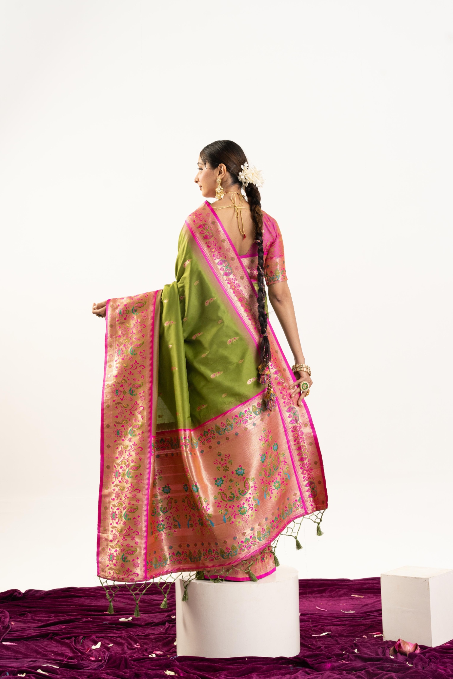 Mehendi Pink Paithani Woven Banarasi Silk Saree — alternate view