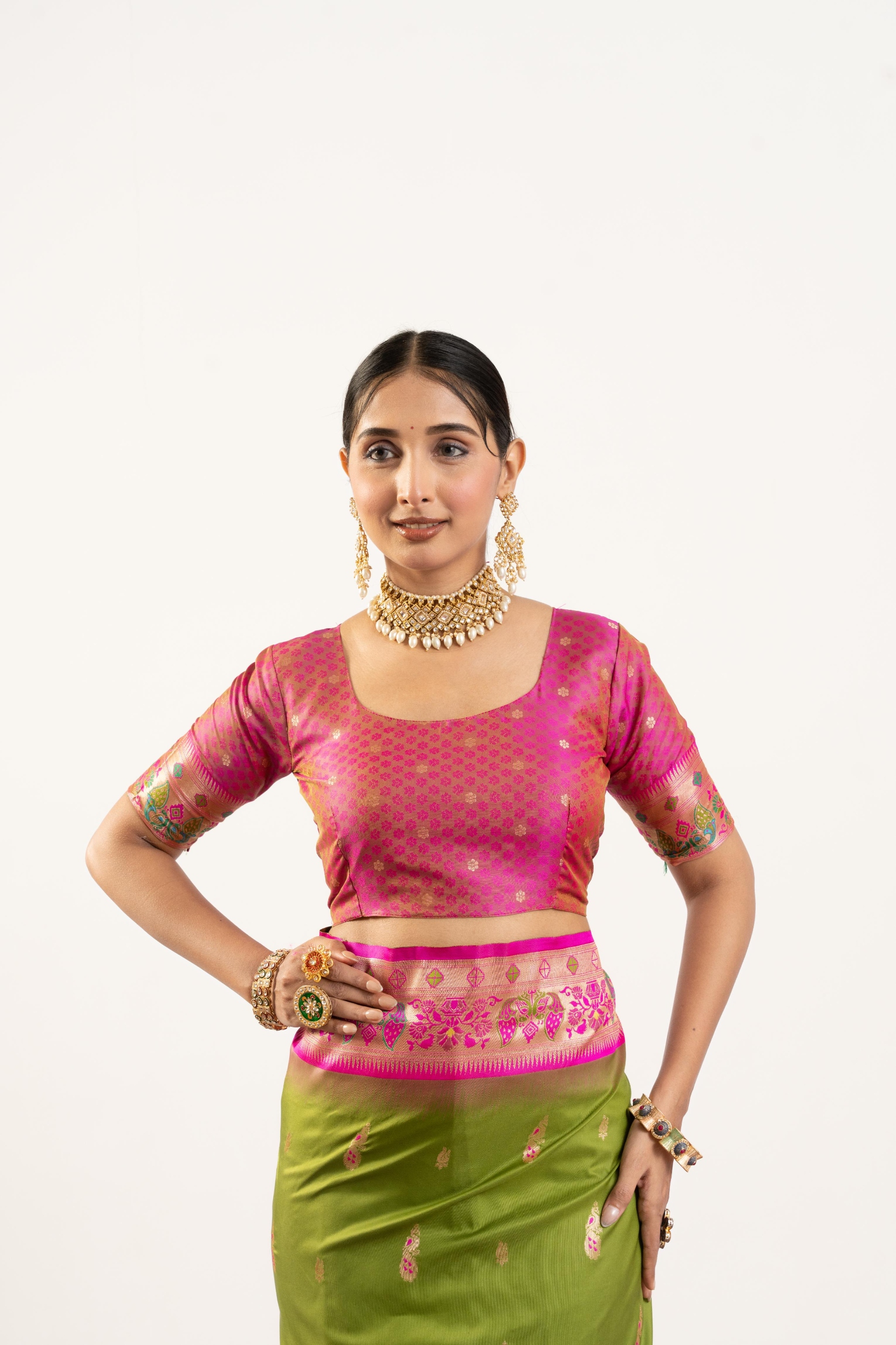 Mehendi Pink Paithani Woven Banarasi Silk Saree