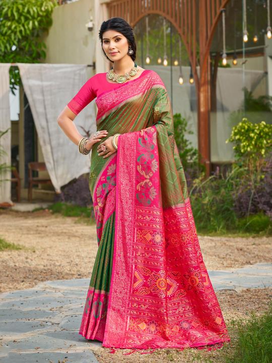 Mehendi Pink Soft Silk Saree
