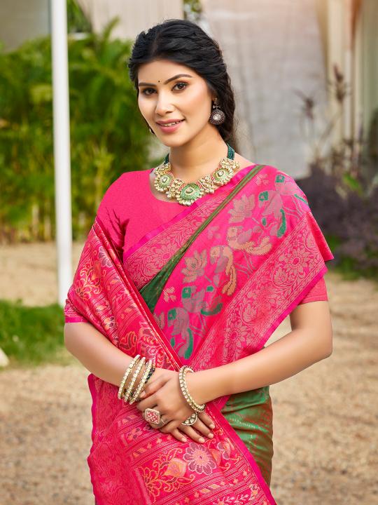 Mehendi Pink Soft Silk Saree — alternate view