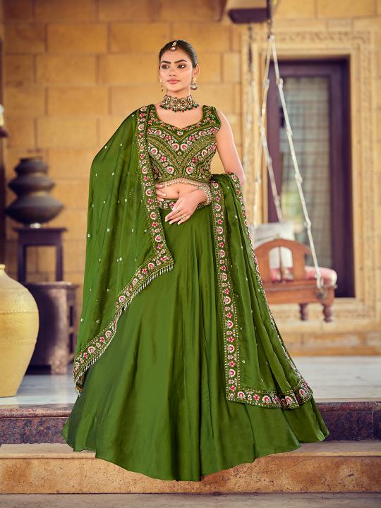 Mehendi Rangoli Silk Lehenga Choli