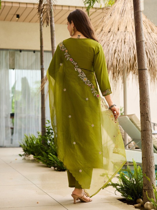Mehendi Rayon Embroidered Readymade Suit — alternate view