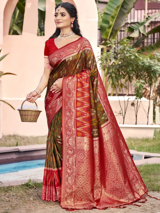 Mehendi Red Pochampalli Silk Saree