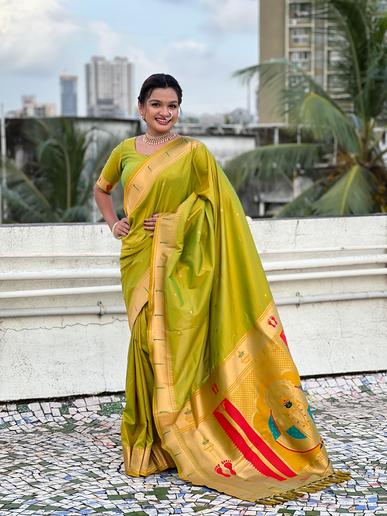 Mehendi Soft Silk Paithani Designer Saree