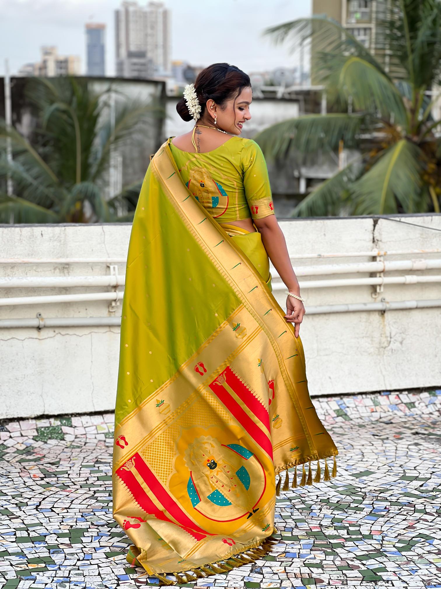 Mehendi Soft Silk Paithani Designer Saree — alternate view