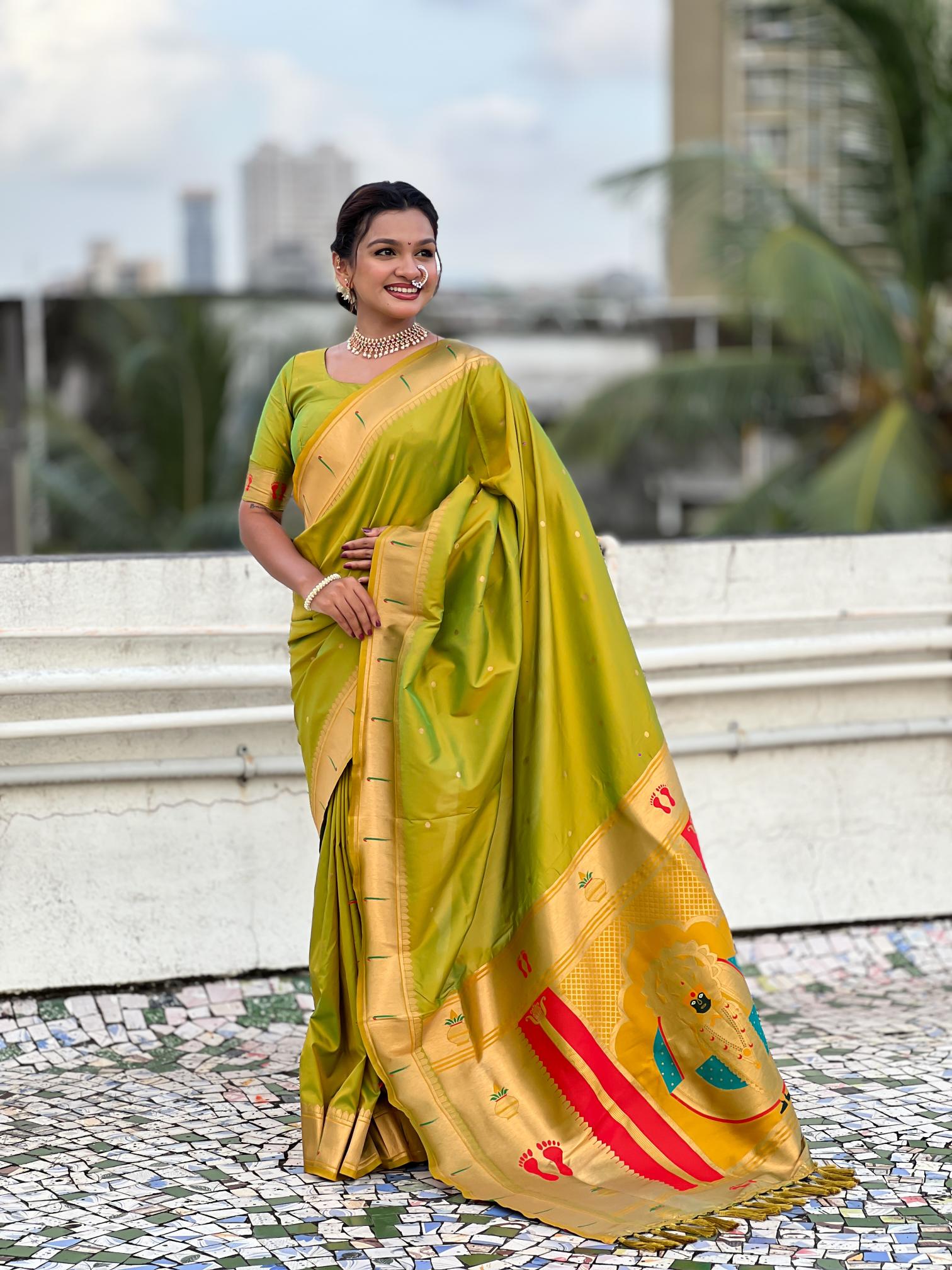 Mehendi Soft Silk Paithani Designer Saree