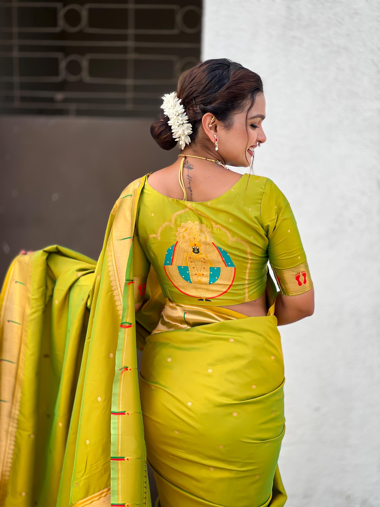Mehendi Soft Silk Paithani Designer Saree