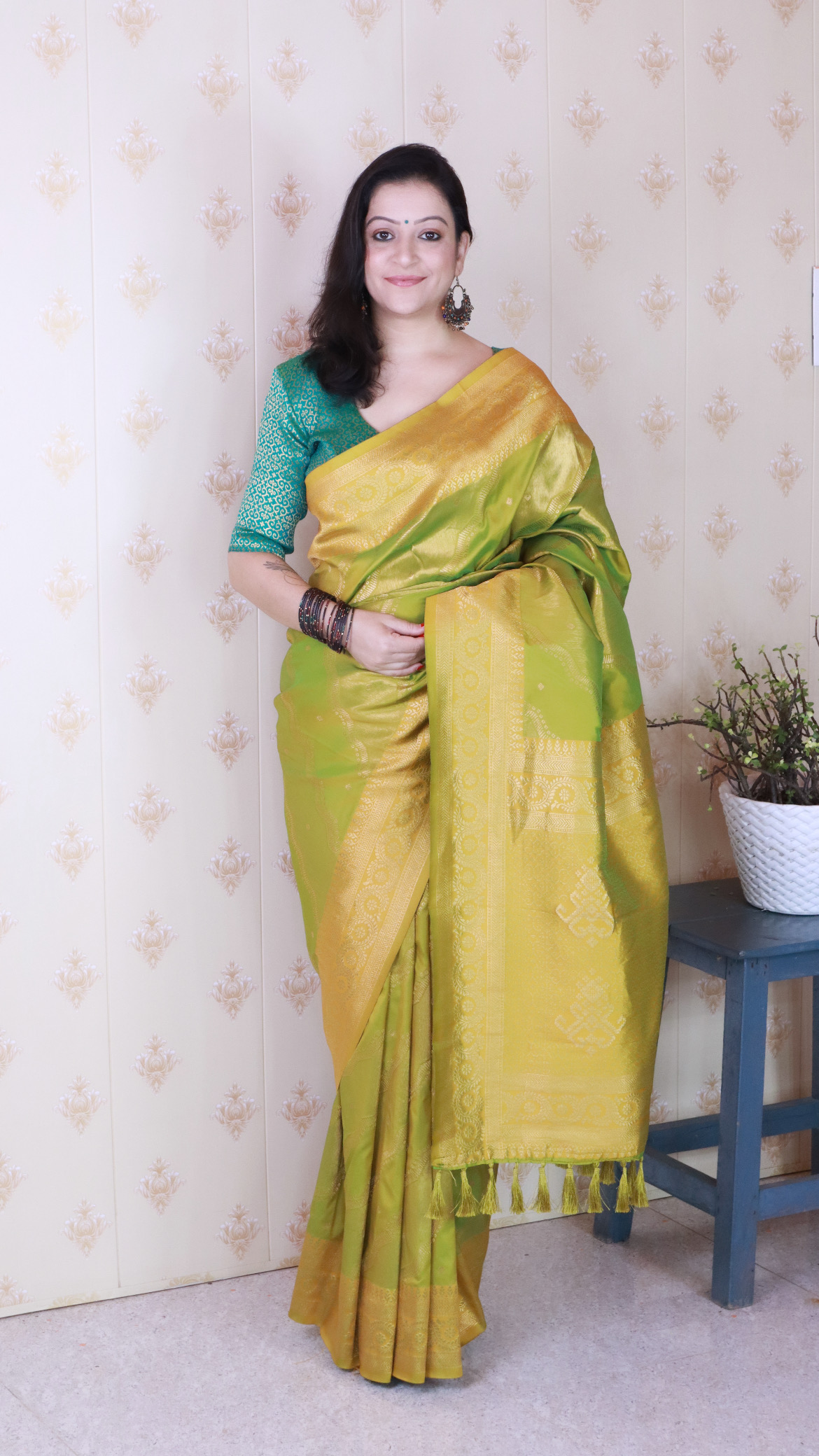Mehendi Teal Blue Soft Silk Zari Designer Saree