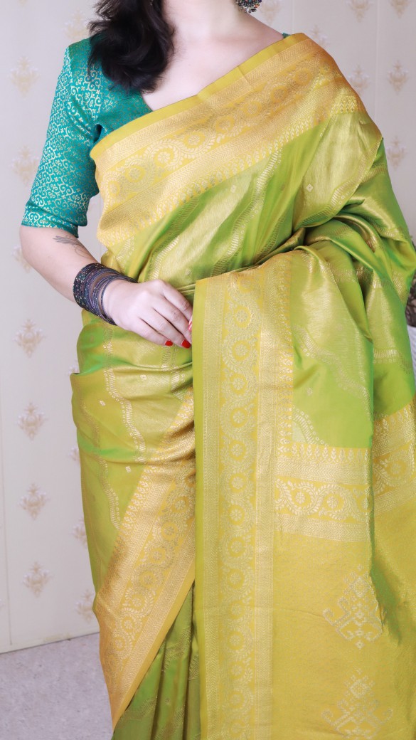 Mehendi Teal Blue Soft Silk Zari Designer Saree