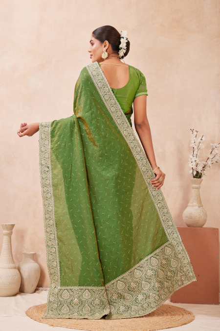 Mehendi Tow Ton Silk Saree with Zari Pallu — alternate view