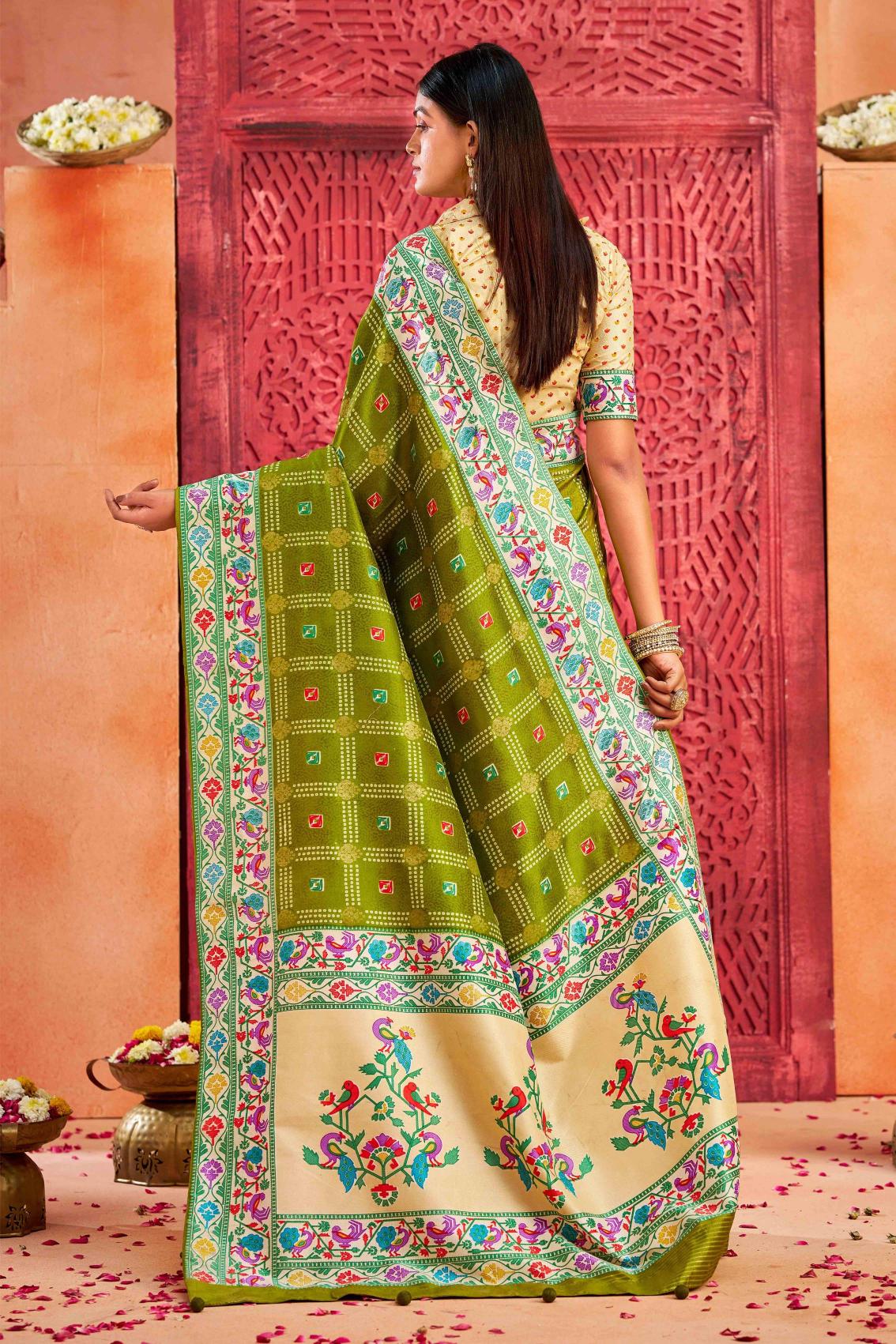 Mehendi Velvet Tussar Silk Saree — alternate view