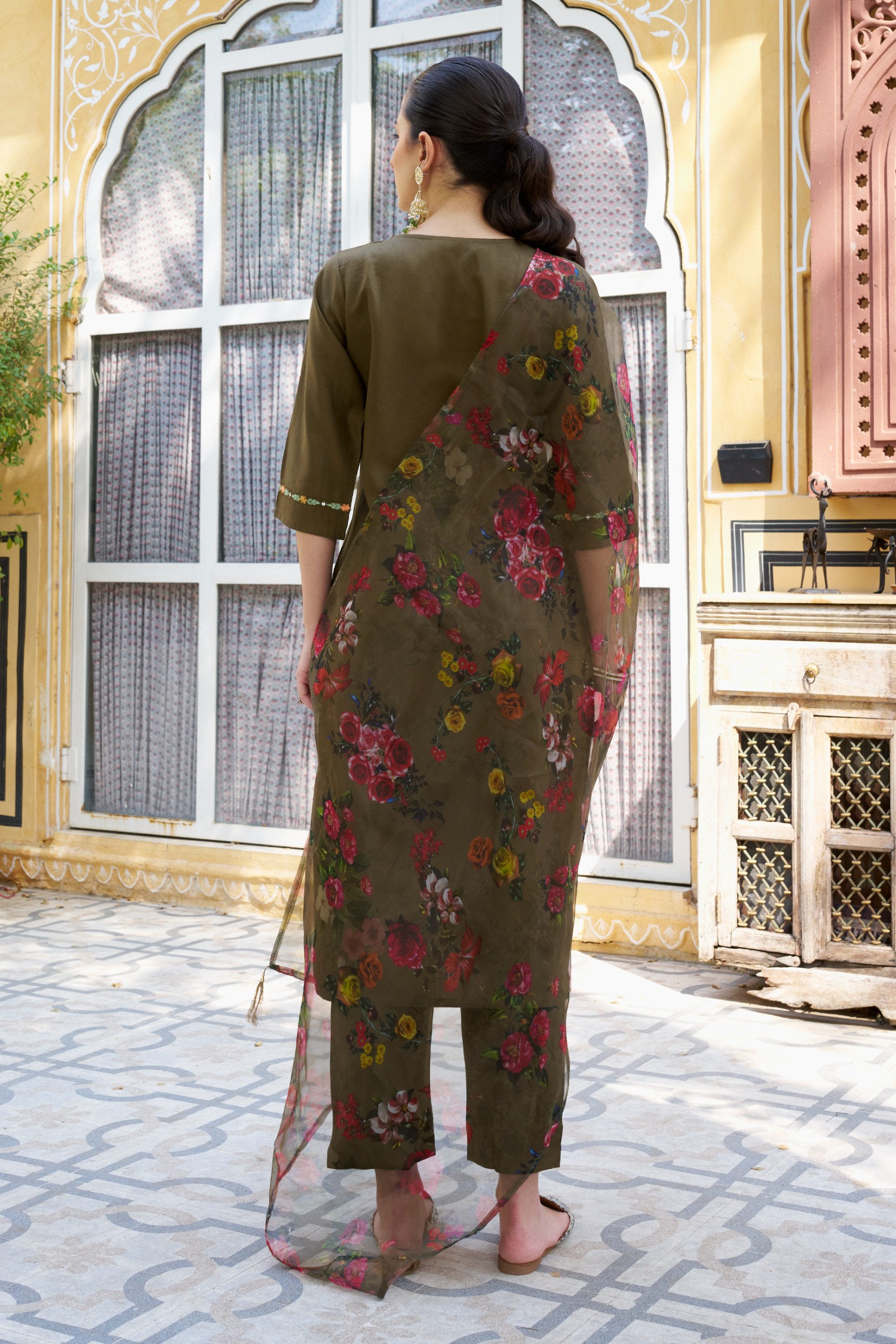 Mehendi Viscose Rayon Embroidered Salwar Suit — alternate view