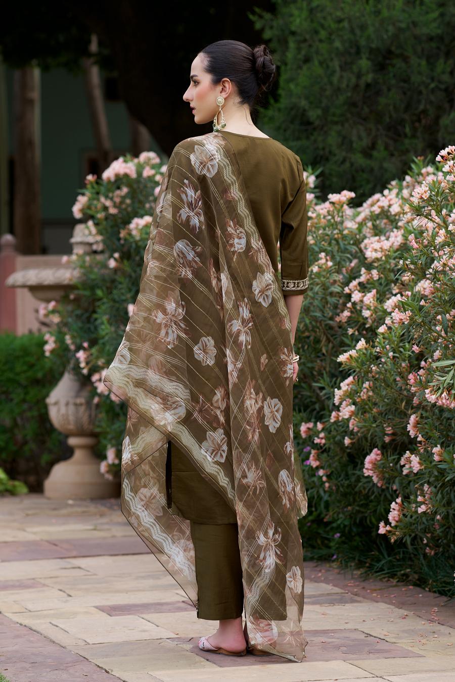 Mehendi Viscose Rayon Readymade Suit — alternate view