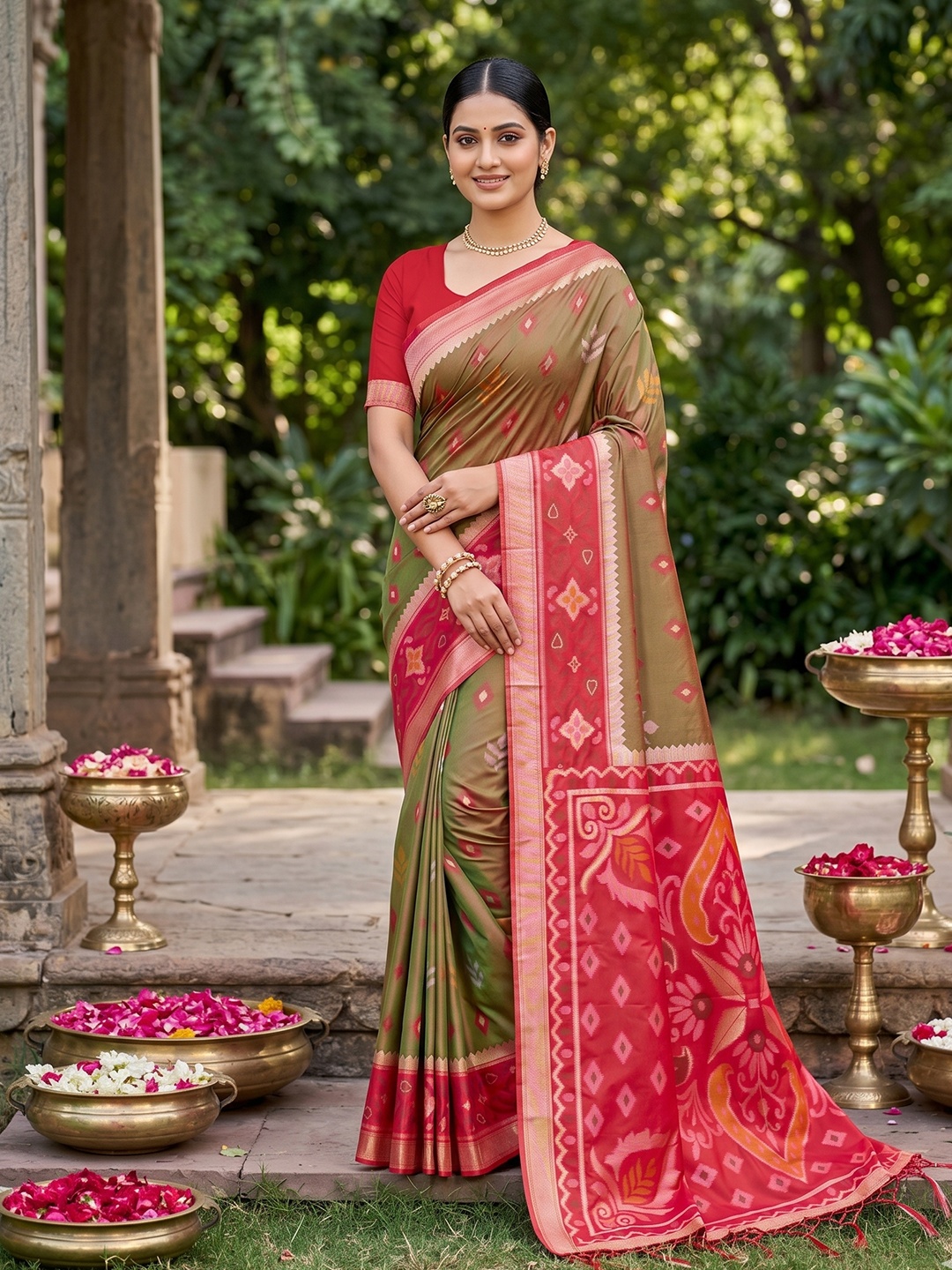 Mehendi Woven Designer Soft Silk Saree