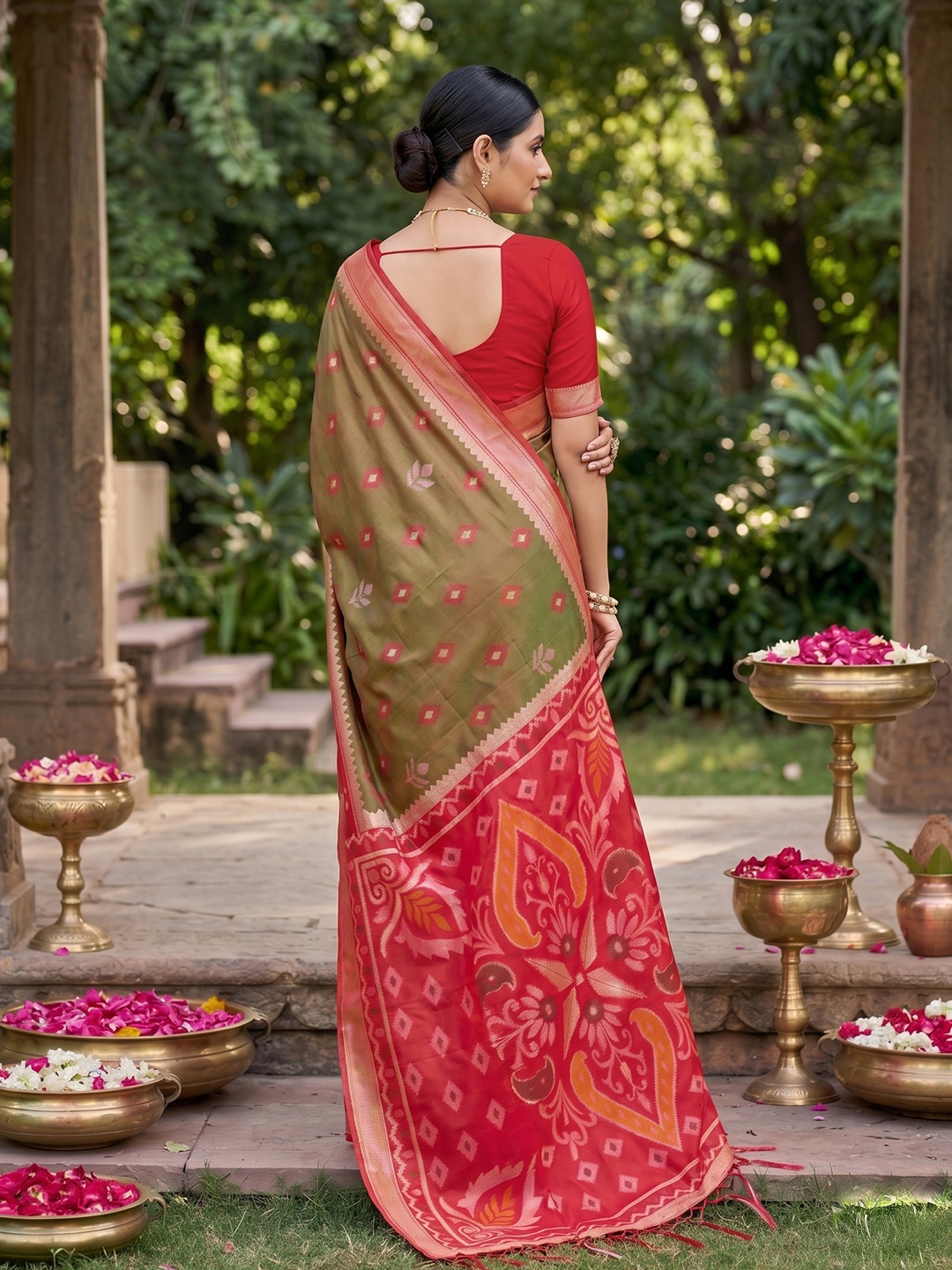 Mehendi Woven Designer Soft Silk Saree — alternate view
