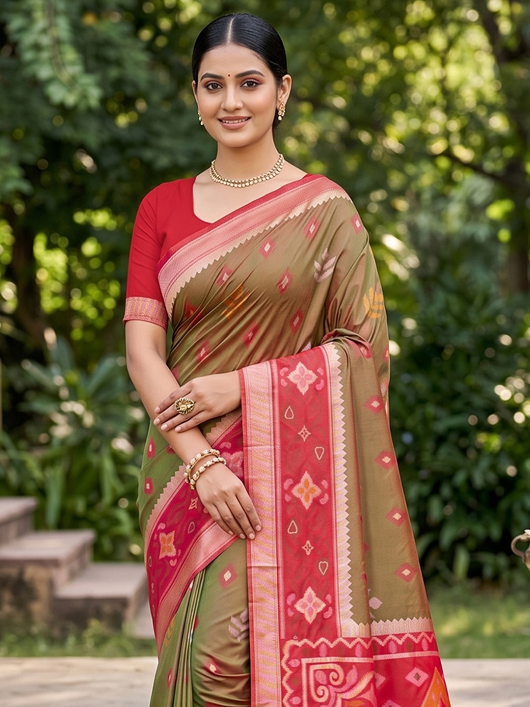 Mehendi Woven Designer Soft Silk Saree