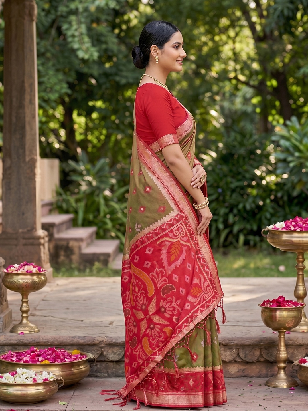 Mehendi Woven Designer Soft Silk Saree