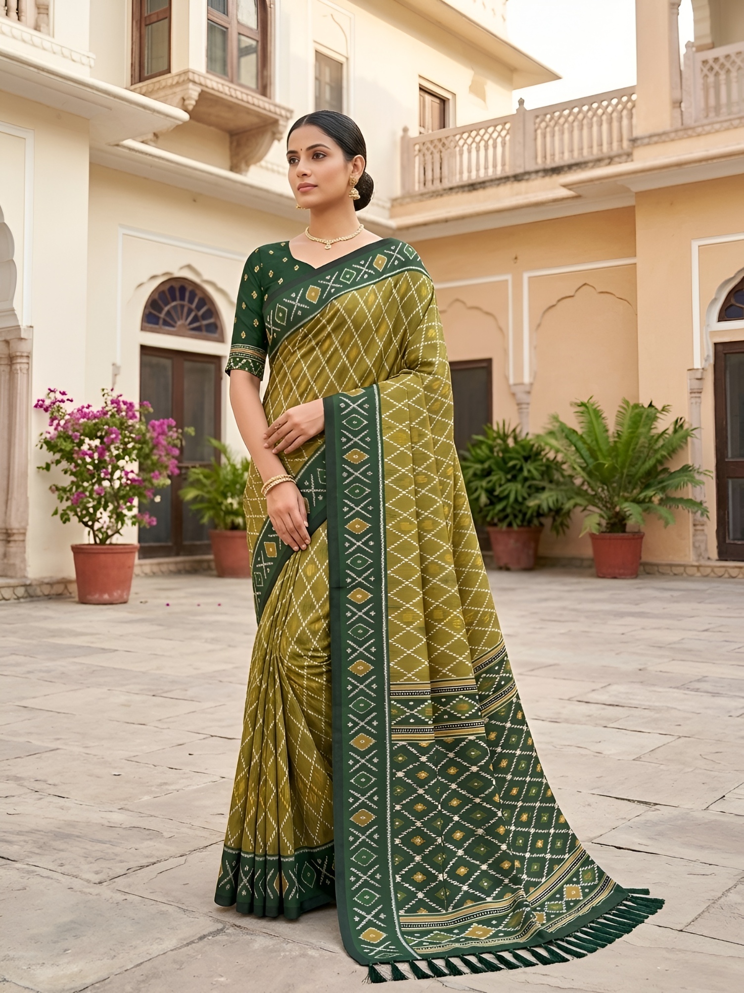 Mehendi Woven Jacquard Patola Silk Saree