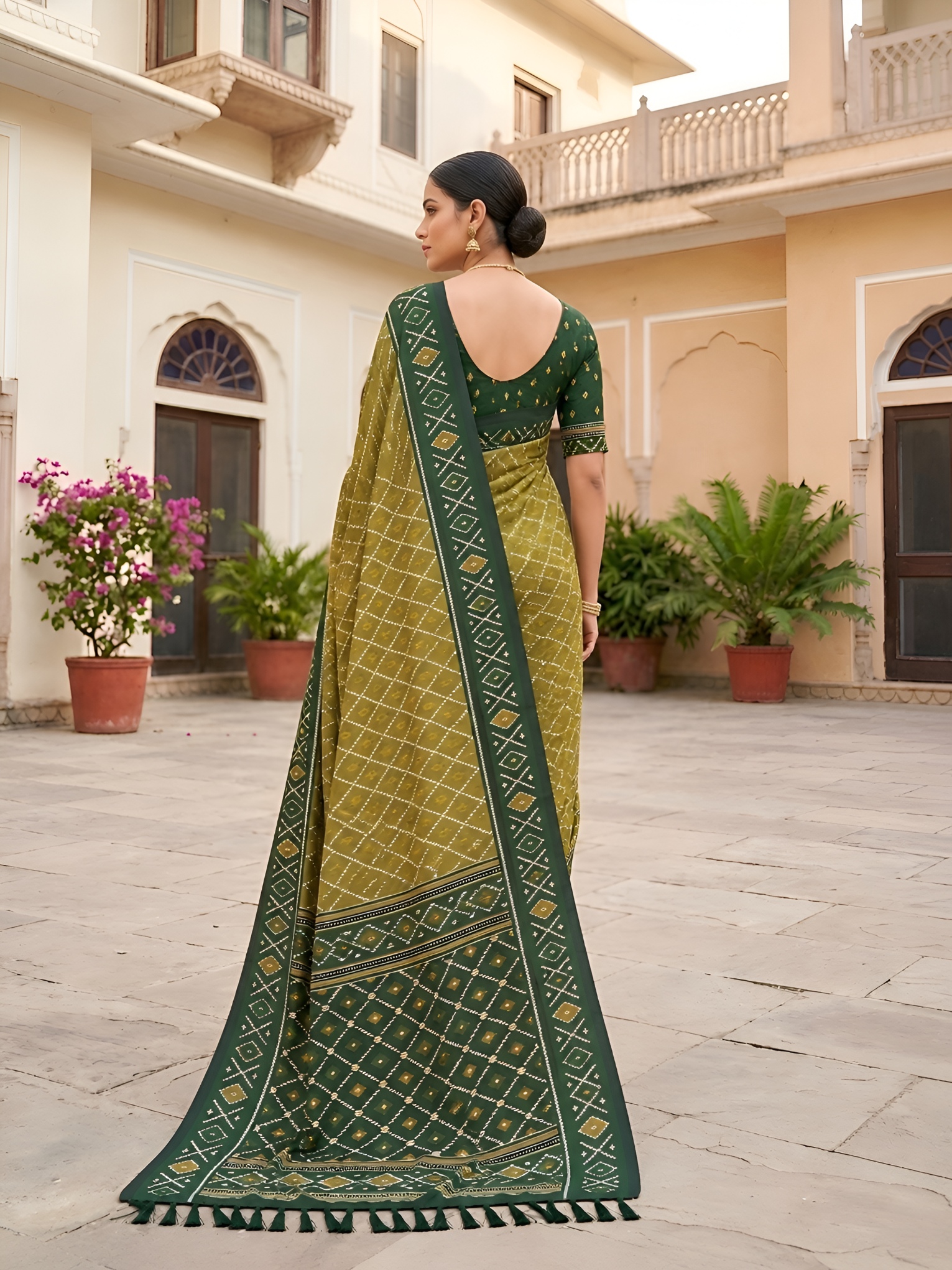 Mehendi Woven Jacquard Patola Silk Saree — alternate view