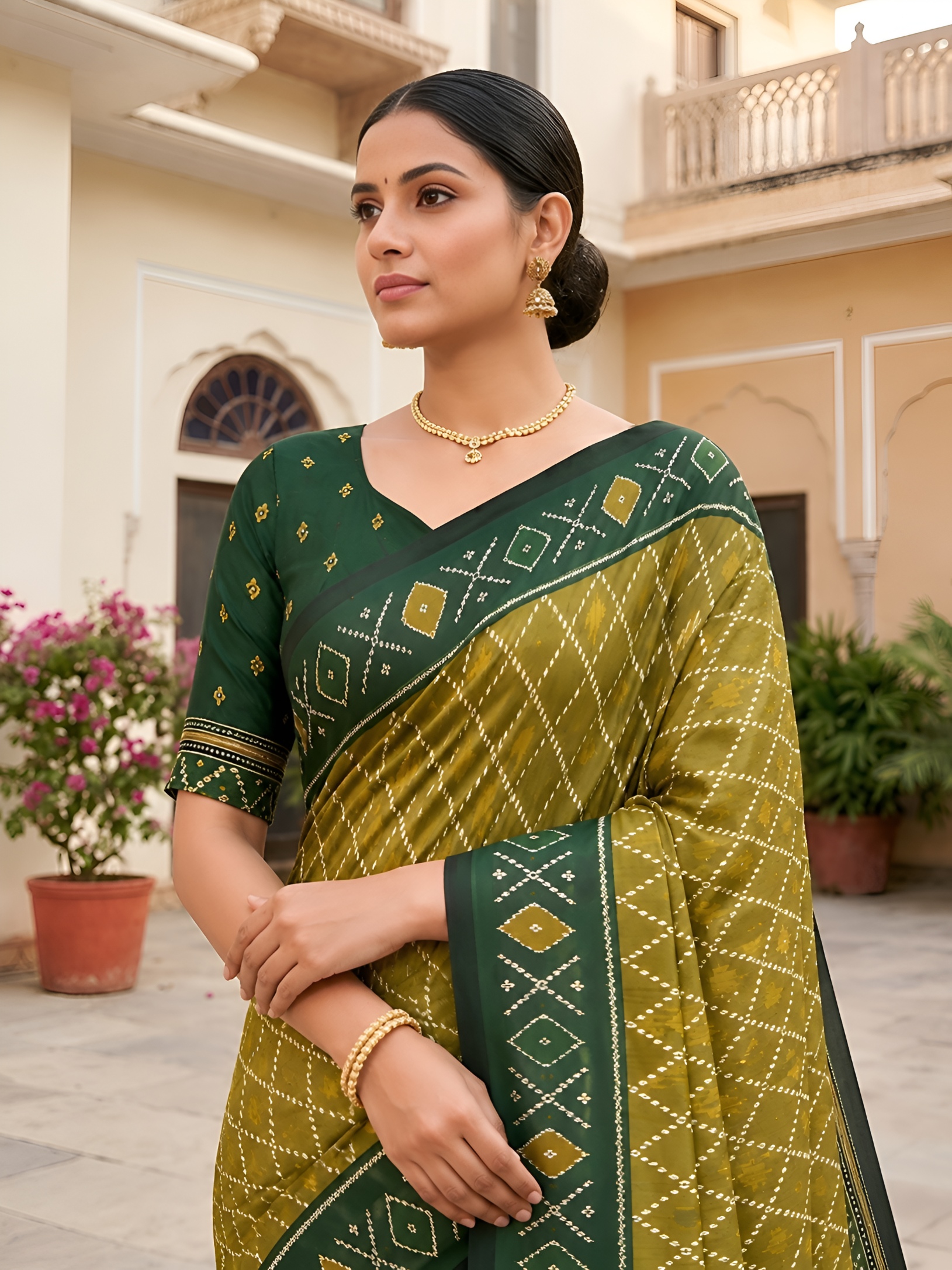 Mehendi Woven Jacquard Patola Silk Saree