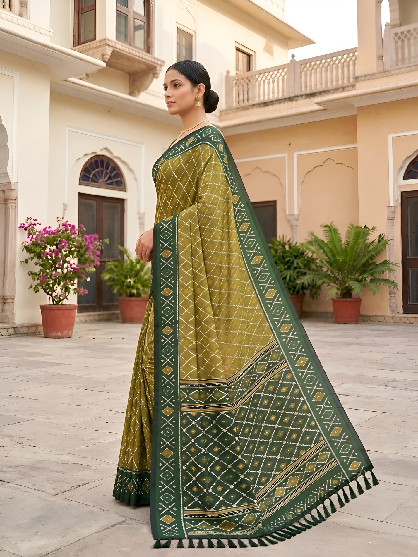 Mehendi Woven Jacquard Patola Silk Saree