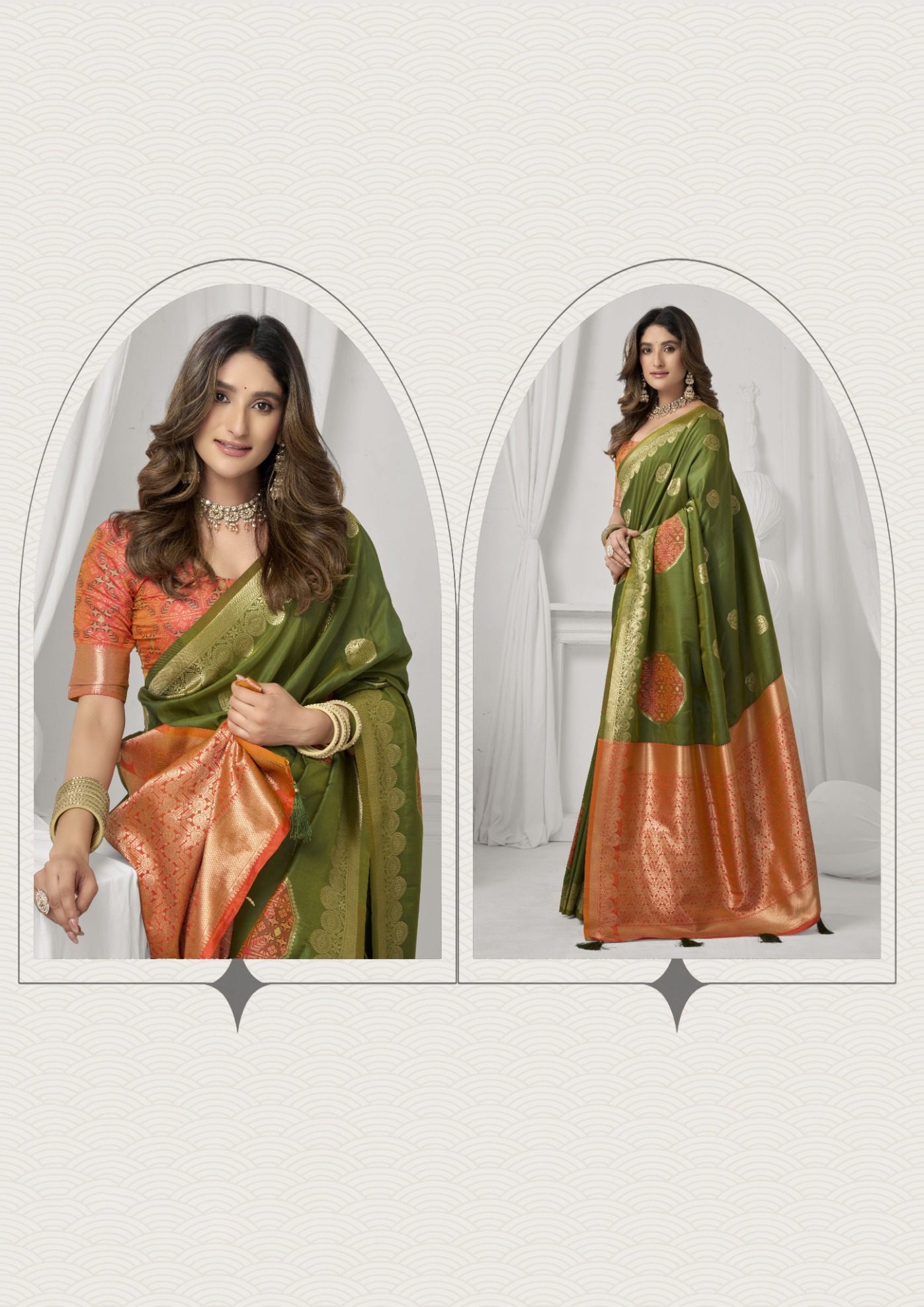 Mehendi Woven Jacquard Soft Silk Saree — alternate view