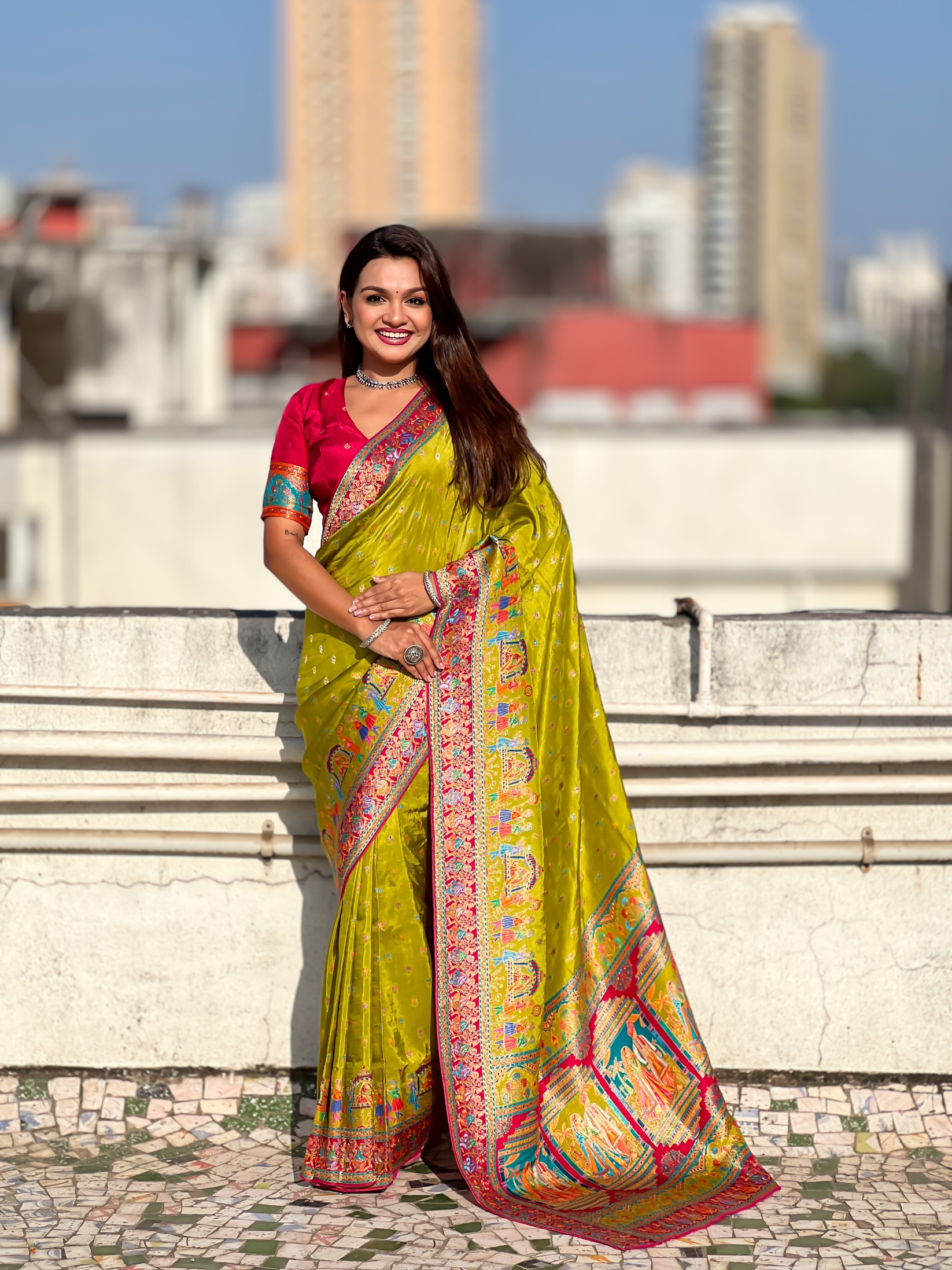 Mehendi Woven Zari Viscose Silk Saree