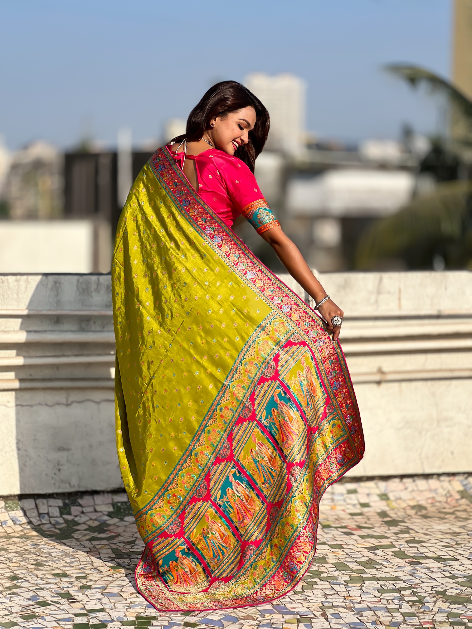 Mehendi Woven Zari Viscose Silk Saree — alternate view