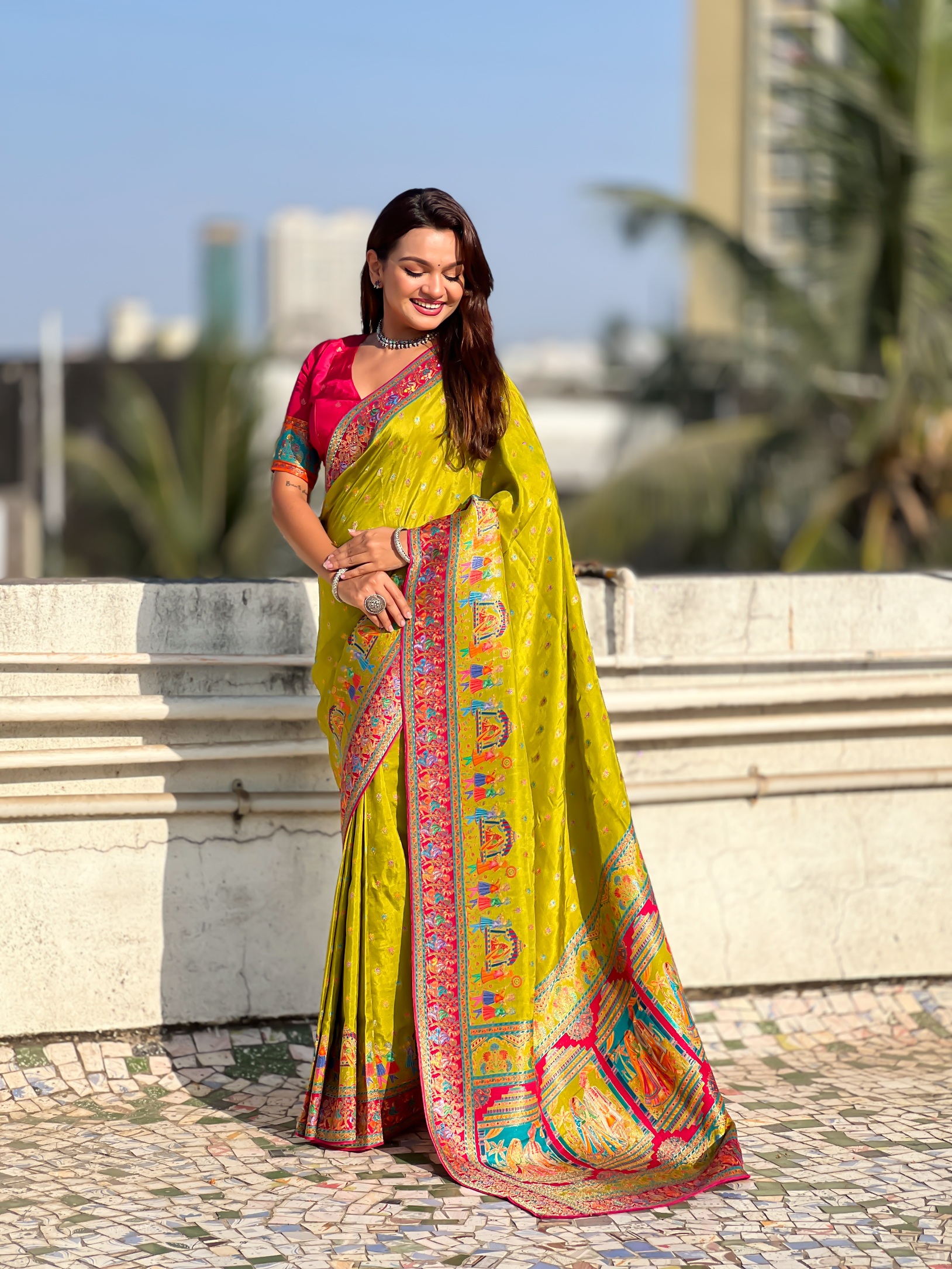 Mehendi Woven Zari Viscose Silk Saree