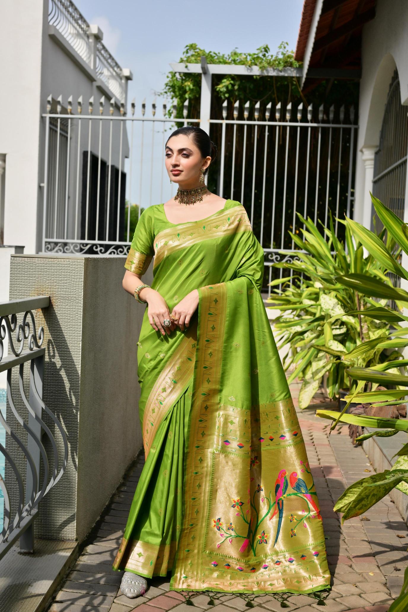 Mehendi Zari Woven Meenakari Designer Banarasi Silk Saree