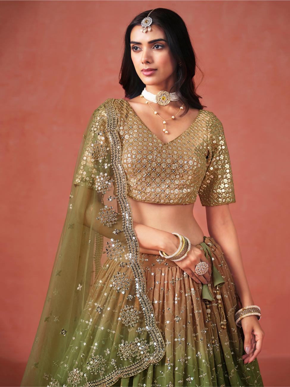 Mehndi Georgette Lehenga Choli With Dupatta — alternate view