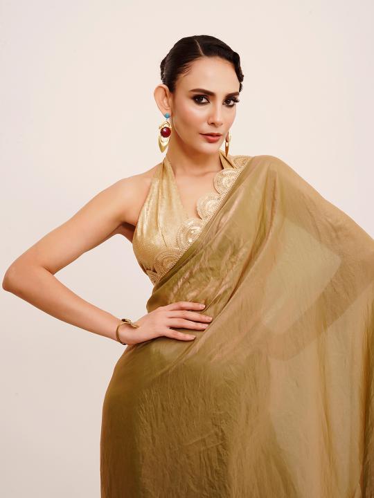 Metallic Green Tissue Saree