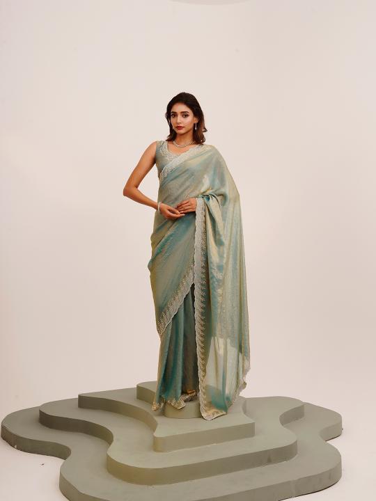 Metallic Grey Satin Saree