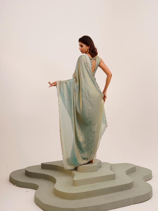 Metallic Grey Satin Saree — alternate view