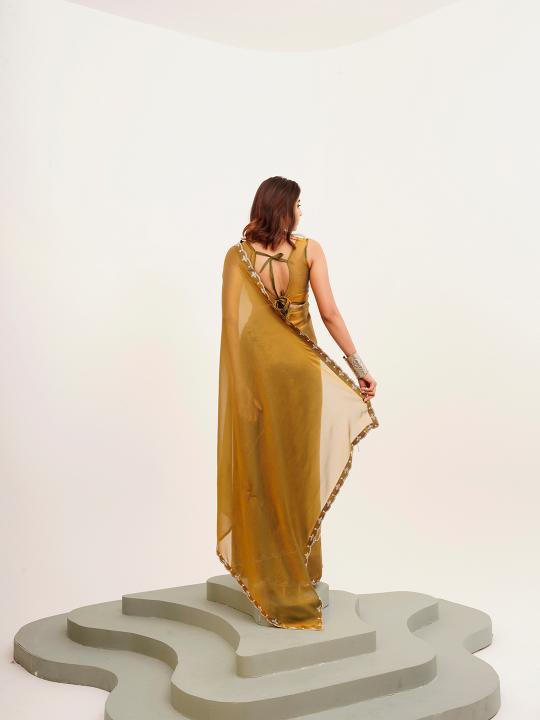 Metallic Mustard Satin Saree — alternate view