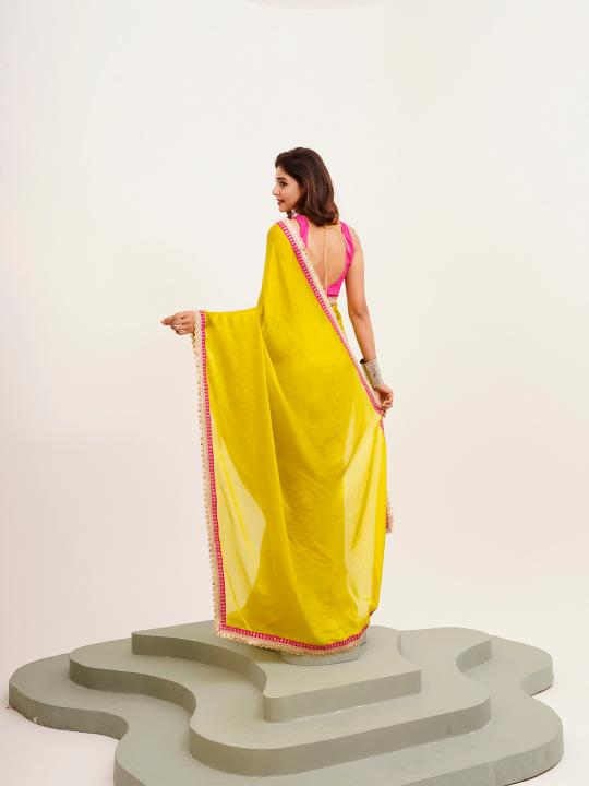 Metallic Yellow Satin Saree — alternate view