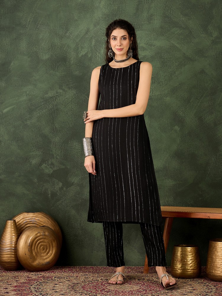Midnight Black Cotton Silk Blend Kurta Set