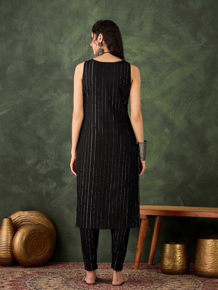 Midnight Black Cotton Silk Blend Kurta Set — alternate view