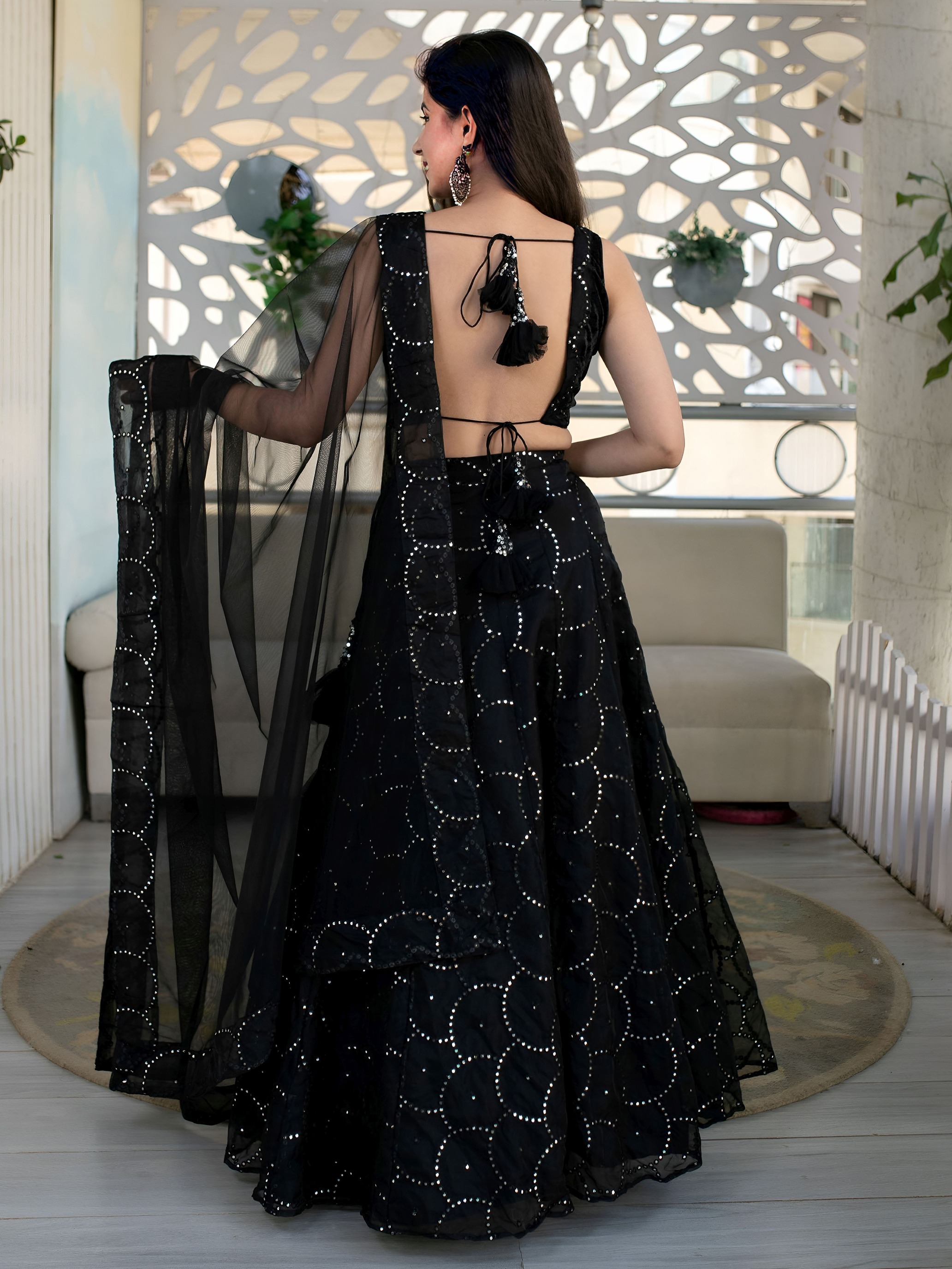 Midnight Noir Velvet Thread Embroidered Structured Lehenga Choli — alternate view