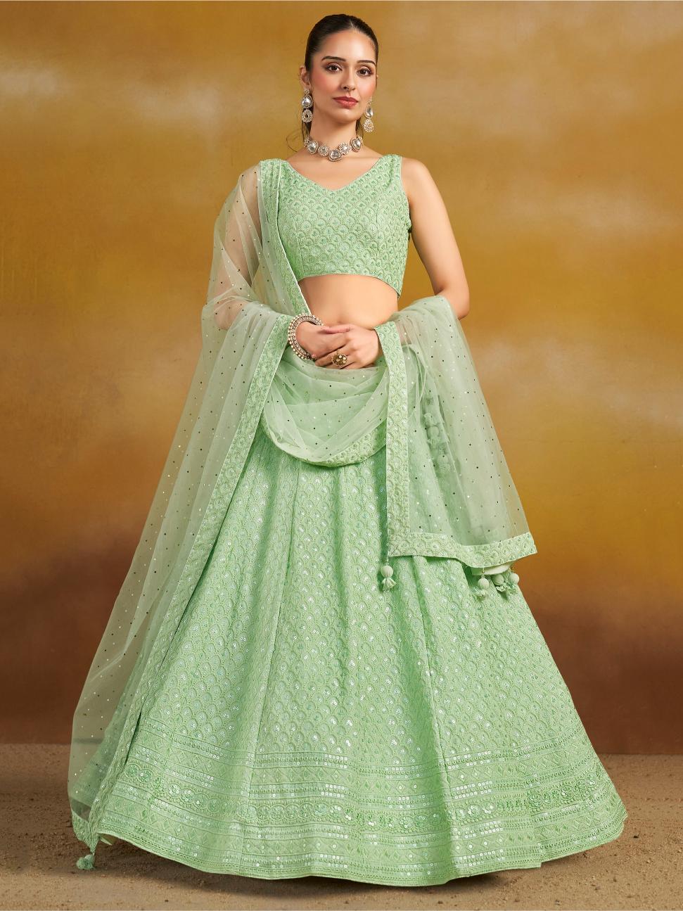 Mint Georgette Lehenga Choli