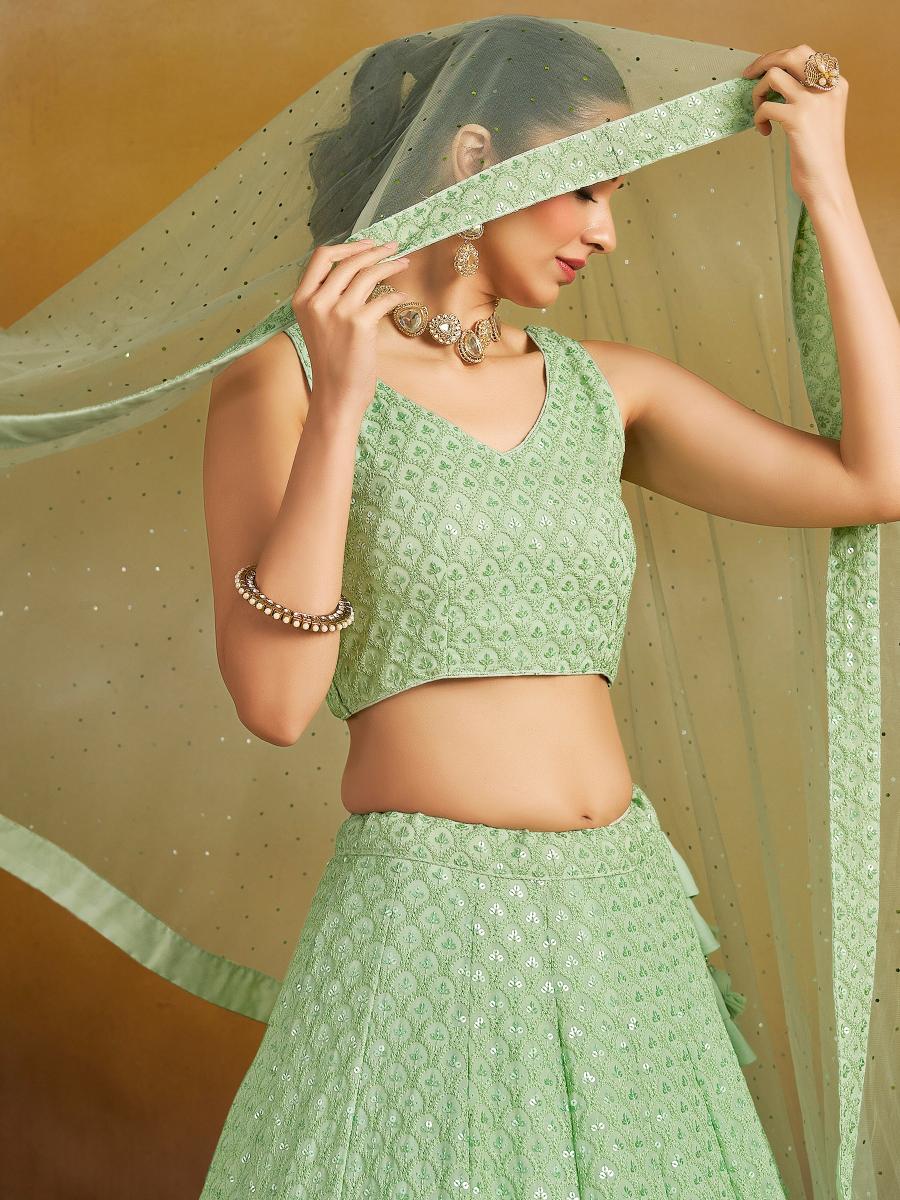 Mint Georgette Lehenga Choli