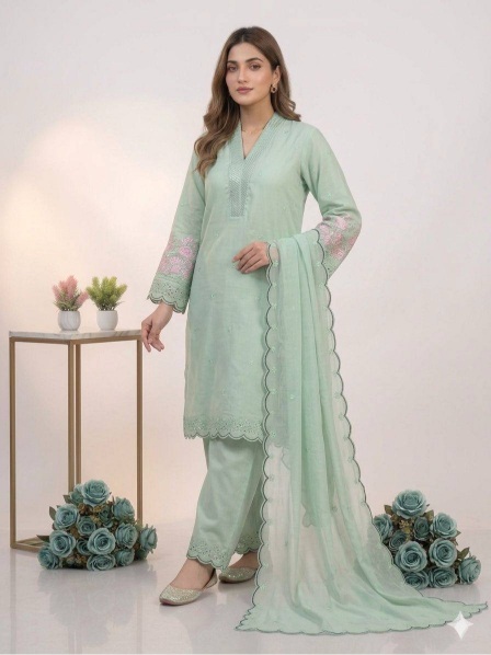 Mint Green Embroidered Mal Chanderi Silk Salwar Suit