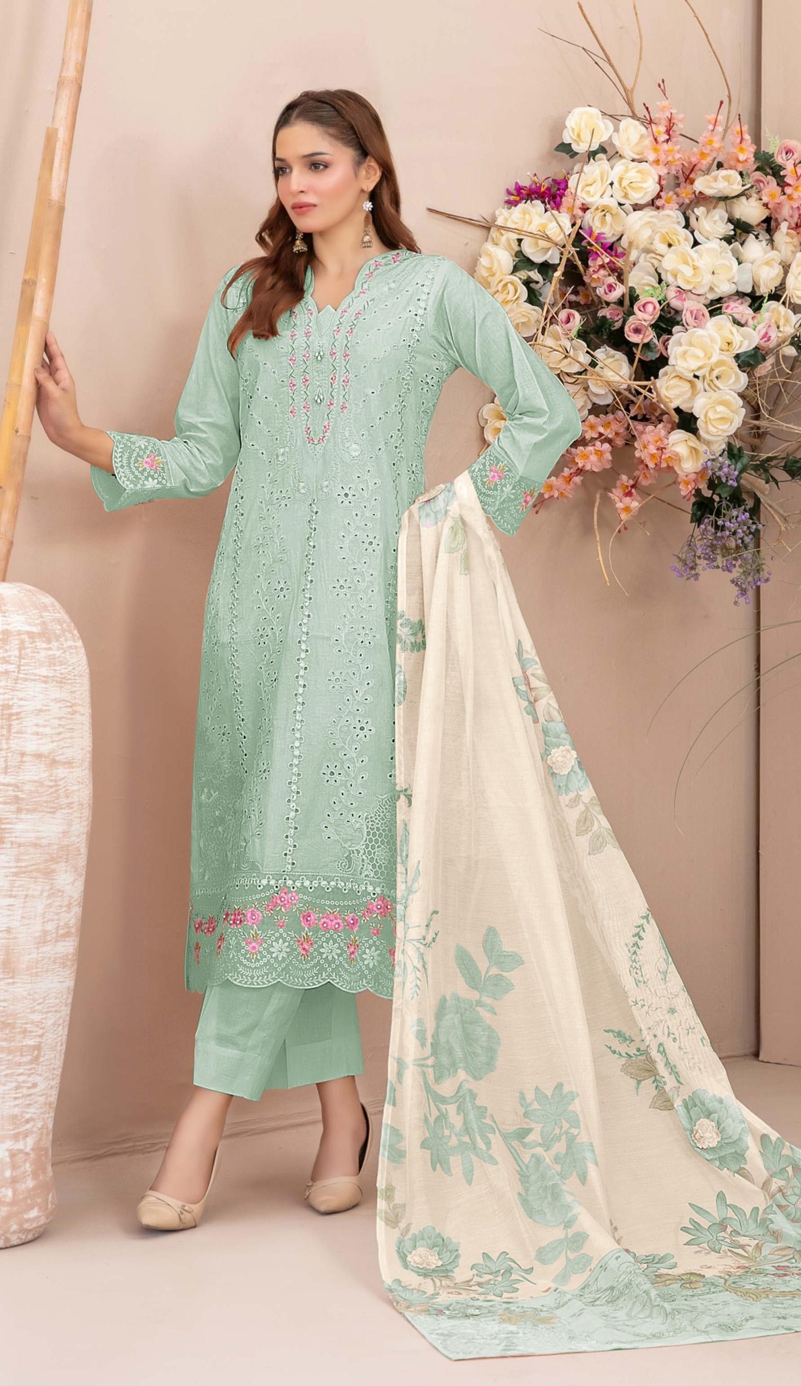 Mint Green Floral Embroidered Georgette Salwar Suit