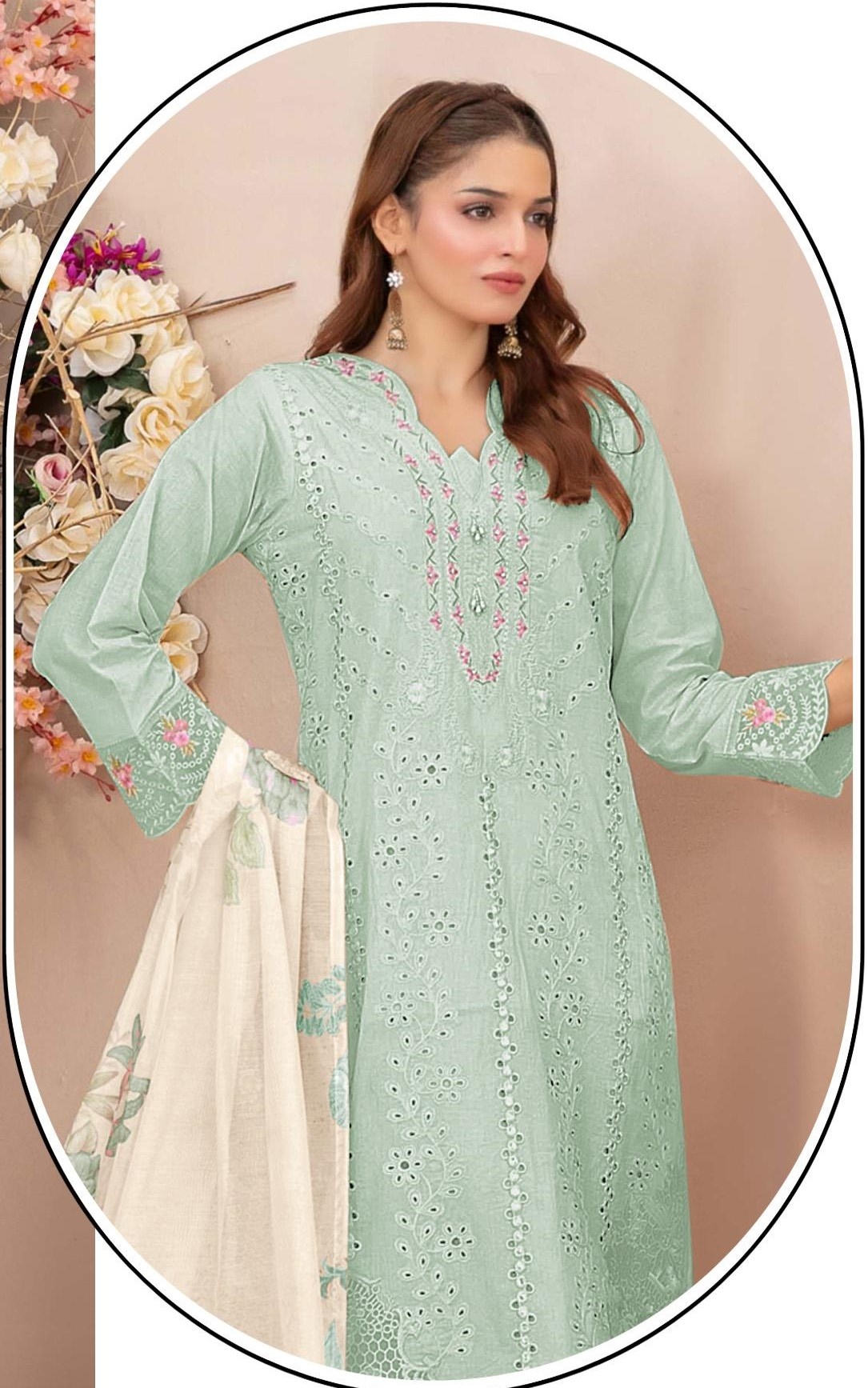 Mint Green Floral Embroidered Georgette Salwar Suit — alternate view
